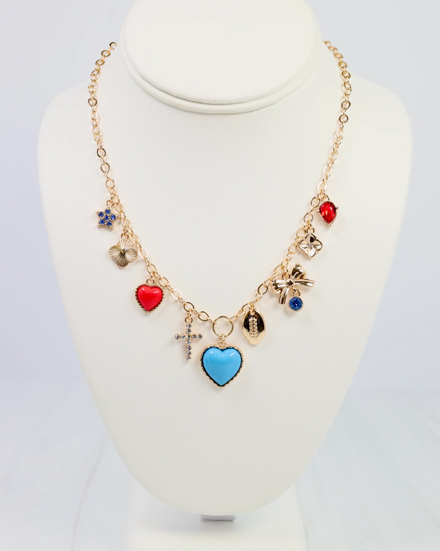 Football Charm Necklace - Powder Blue/Red