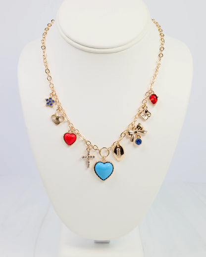 Football Charm Necklace - Powder Blue/Red