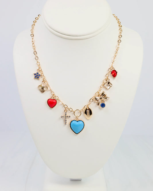 Football Charm Necklace - Powder Blue/Red