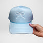 Embroidered Bow Trucker Hat - Lt Blue