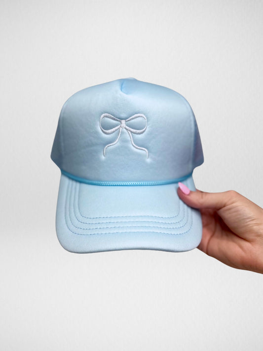 Embroidered Bow Trucker Hat - Lt Blue