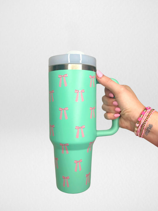 Trendy Girl 40 oz Tumbler - Mint Bows