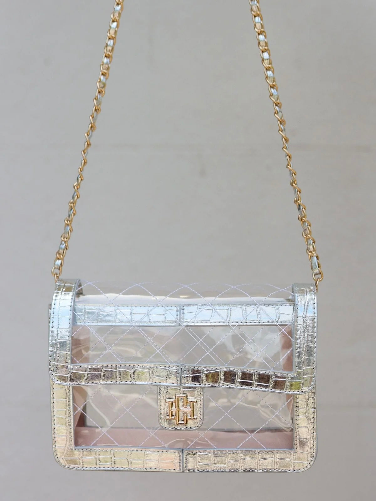 Quinn Quilted Clear Bag - Platinum