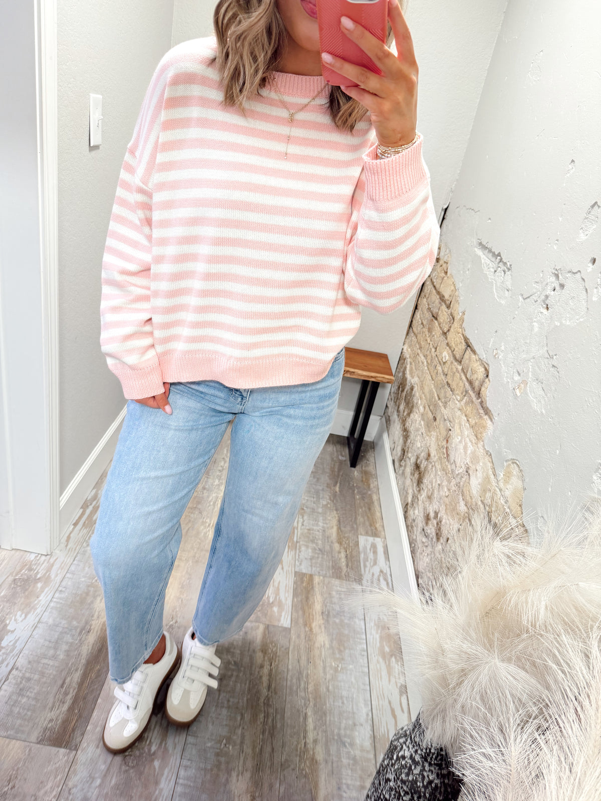 Sweet Seasons Sweater - Pink/White