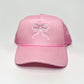 Embroidered Bow Trucker Hat - Lt Pink