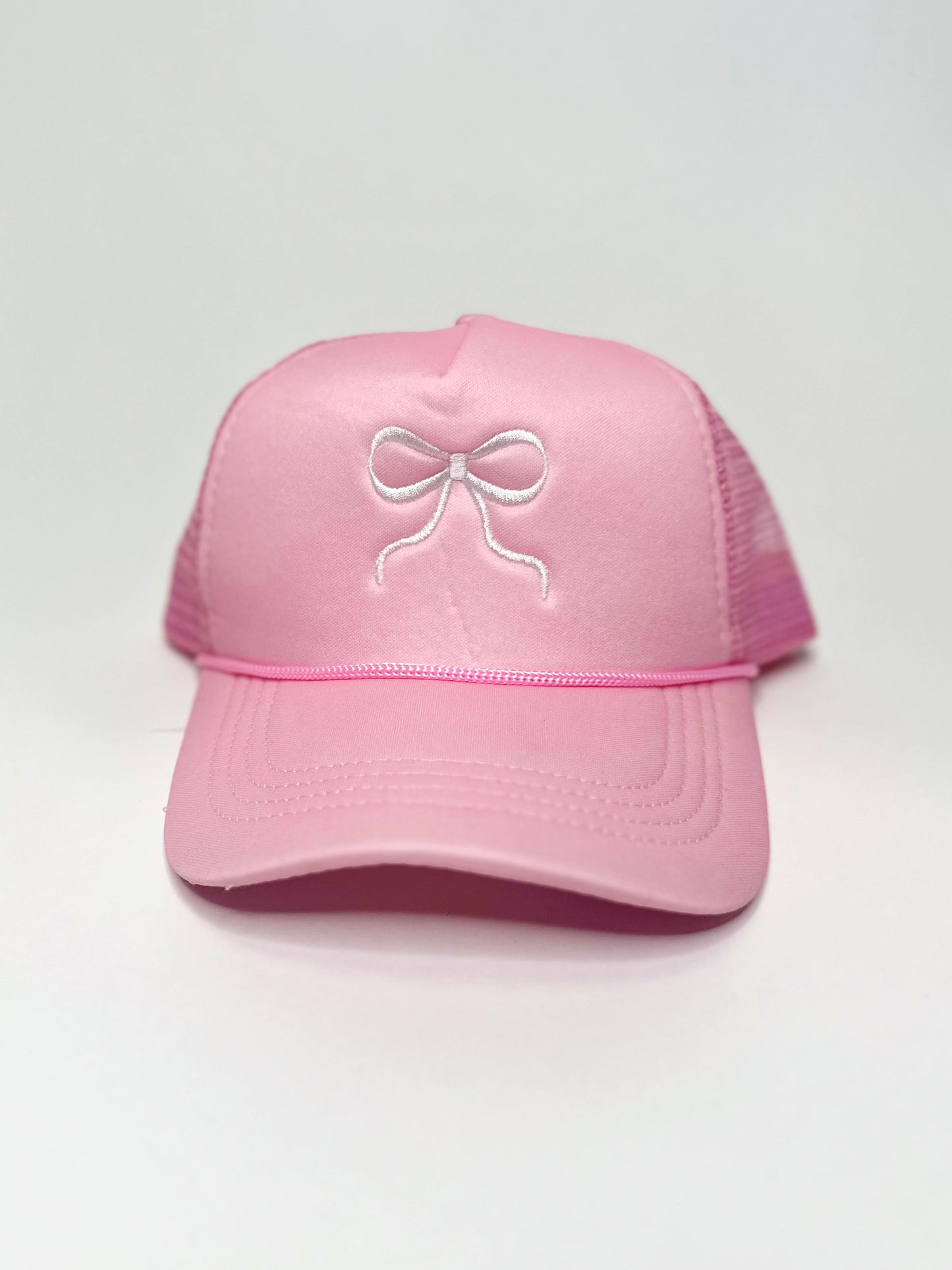 Embroidered Bow Trucker Hat - Lt Pink