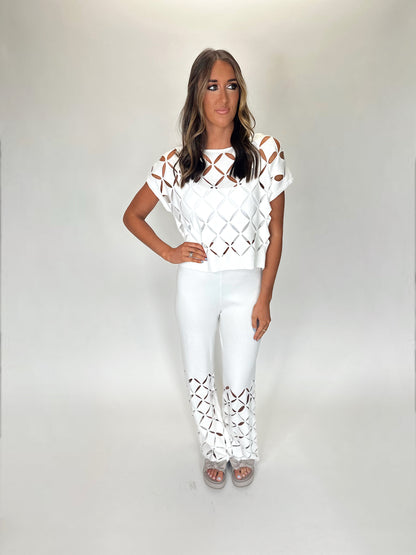 Somewhere Tropical Pant Set - White