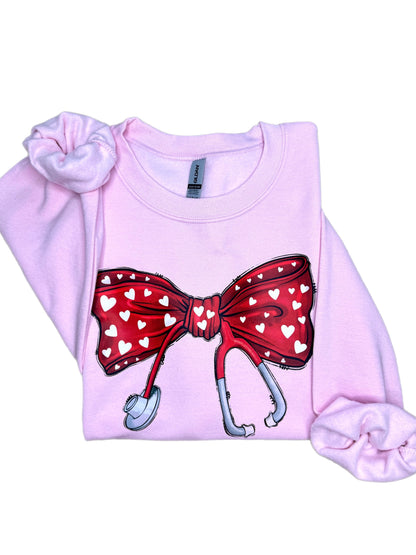 Nurse Valentine Bow Sweatshirt