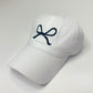 Embroidered Bow Baseball Cap - White