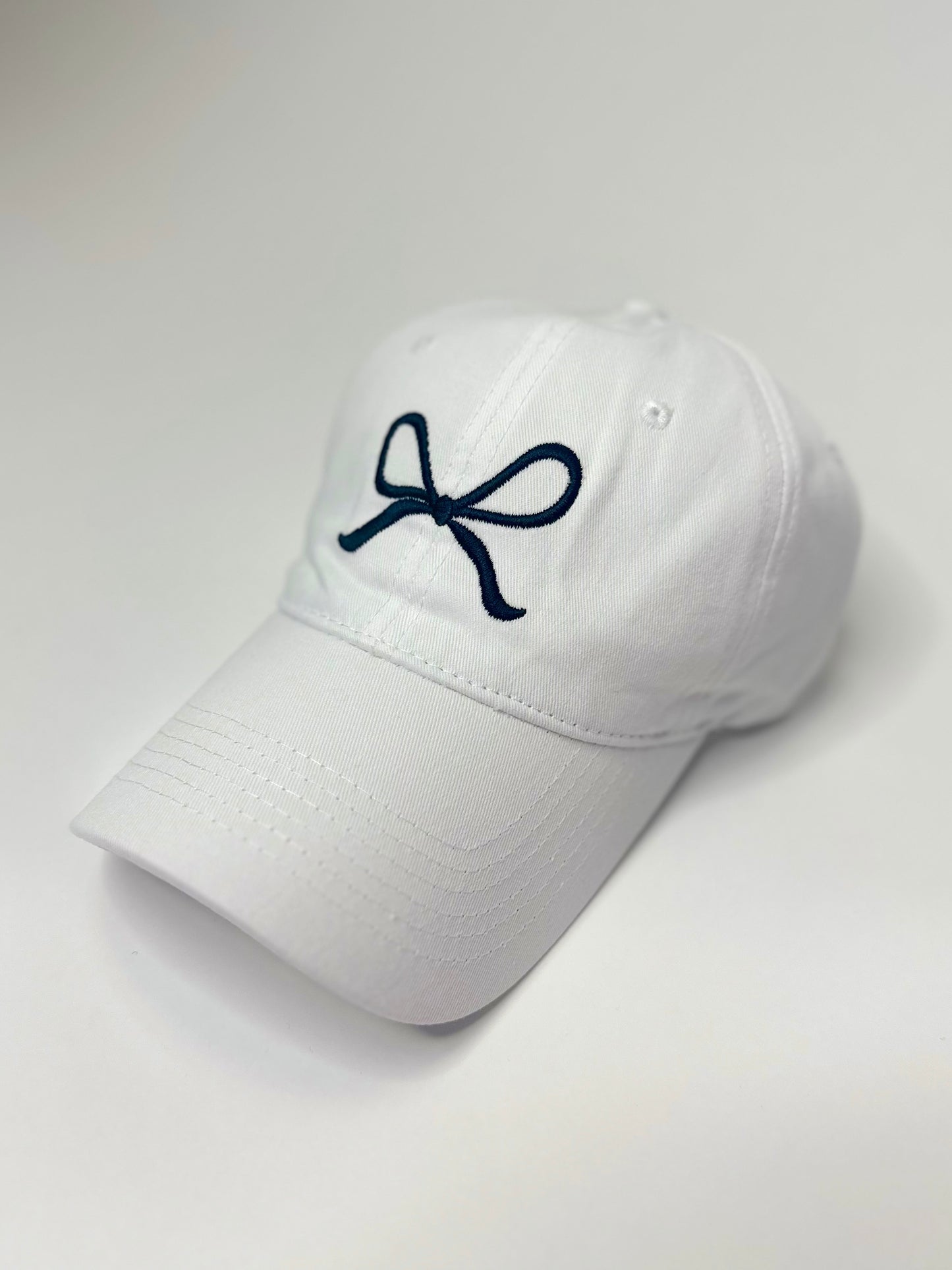Embroidered Bow Baseball Cap - White