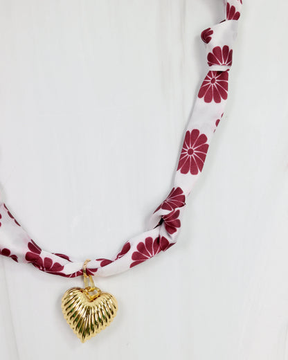 Scarf Charm Necklace - Maroon Floral
