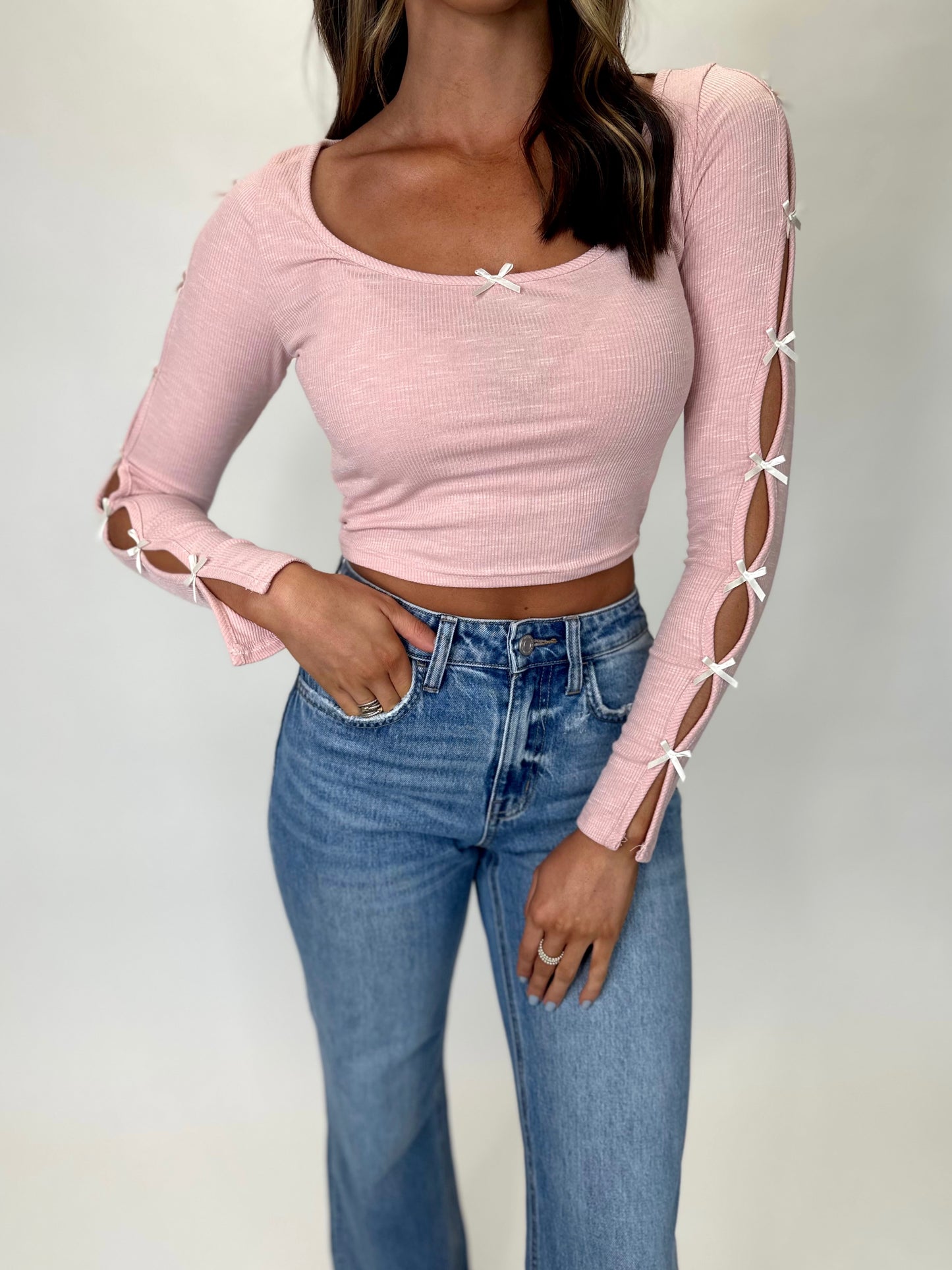 Peekaboo Bow Top - Dusty Pink