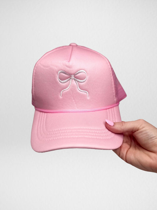 Embroidered Bow Trucker Hat - Lt Pink