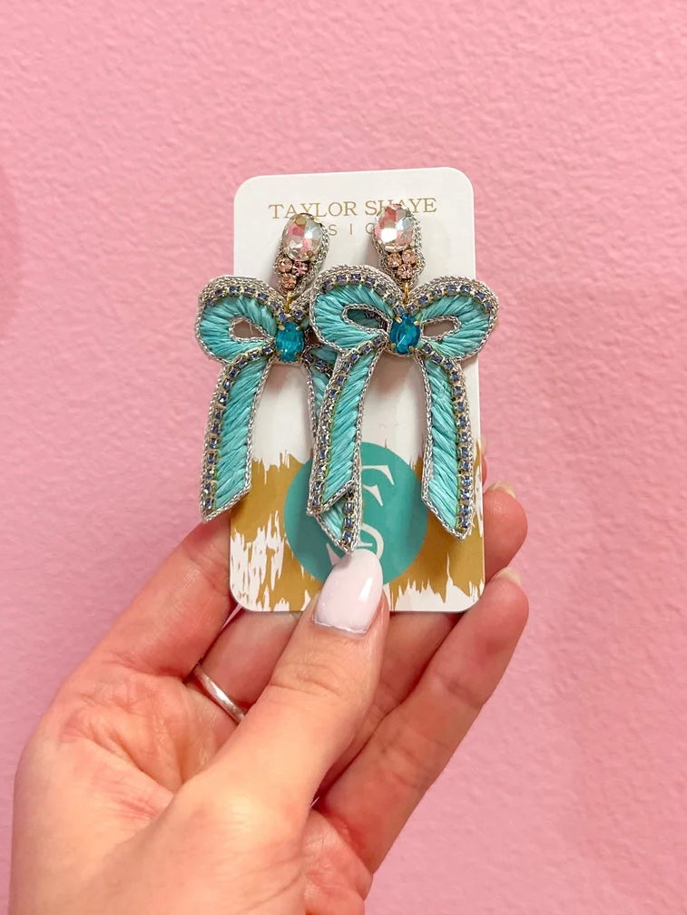 Beaded Bow Drops - Baby Blue