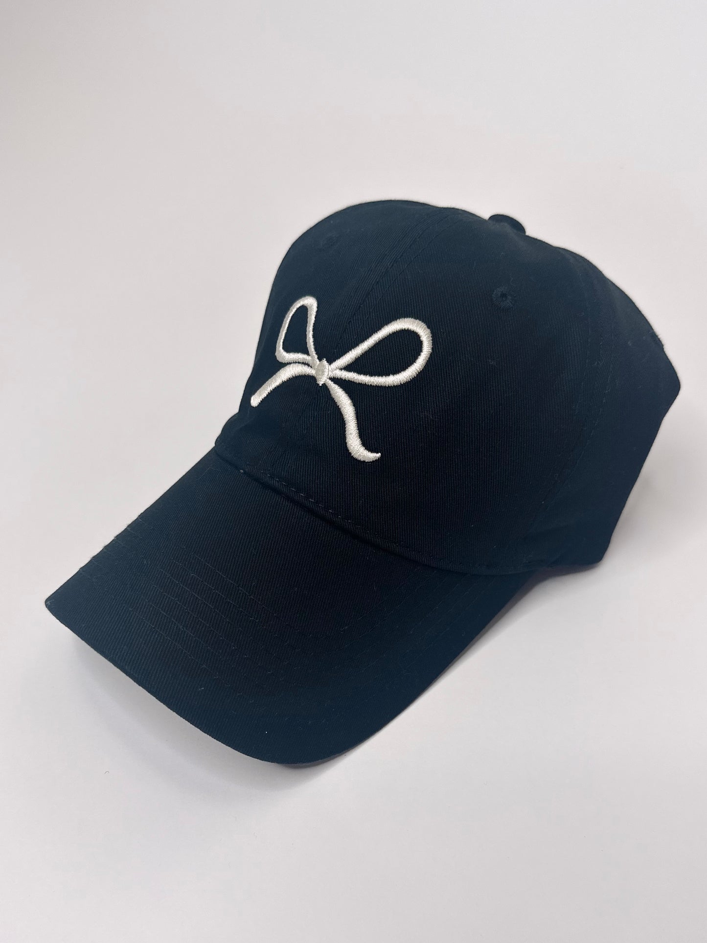 Embroidered Bow Baseball Cap - Black