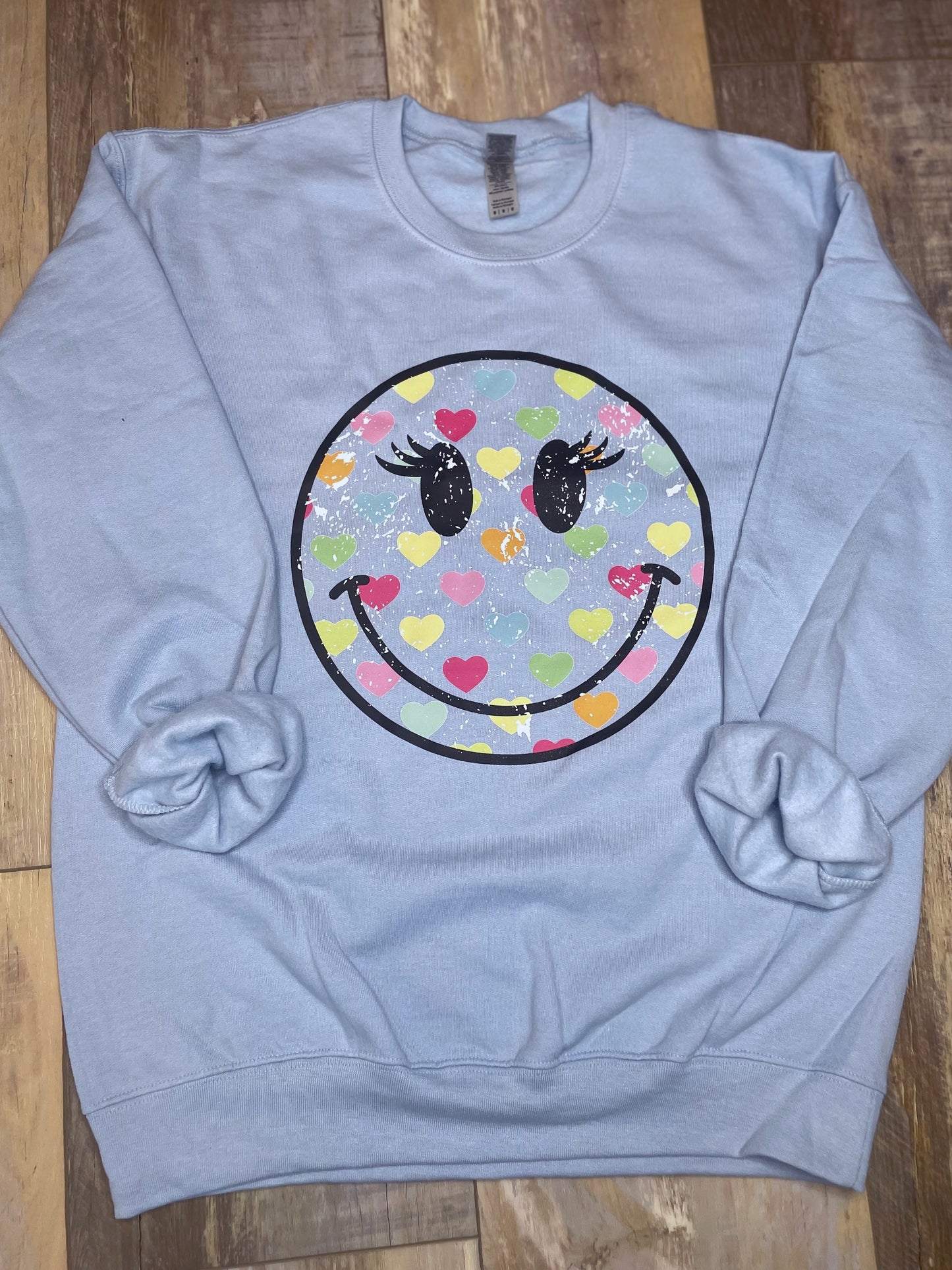 Distressed Hearts Smiley Sweatshirt