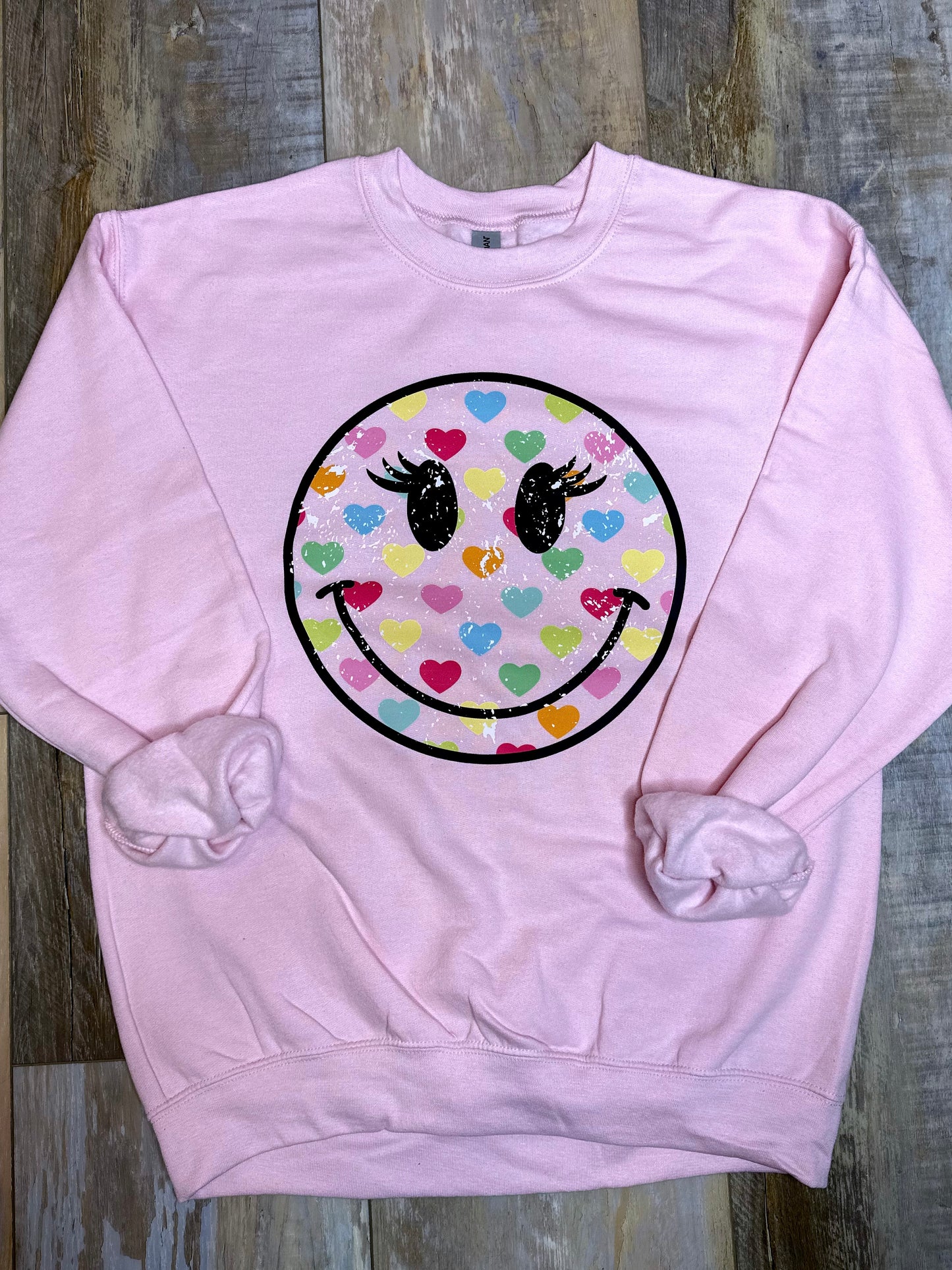 Distressed Hearts Smiley Sweatshirt