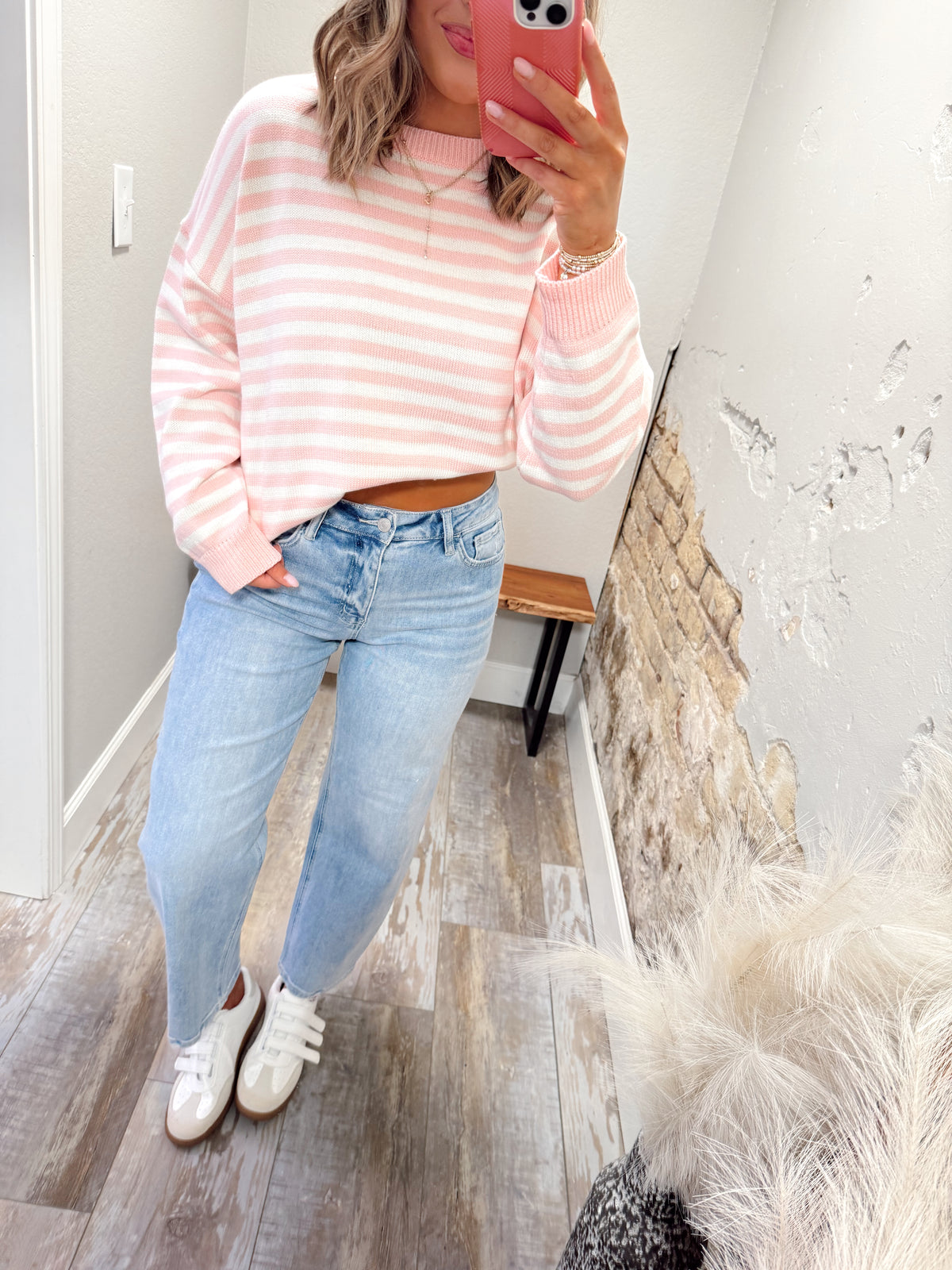Sweet Seasons Sweater - Pink/White