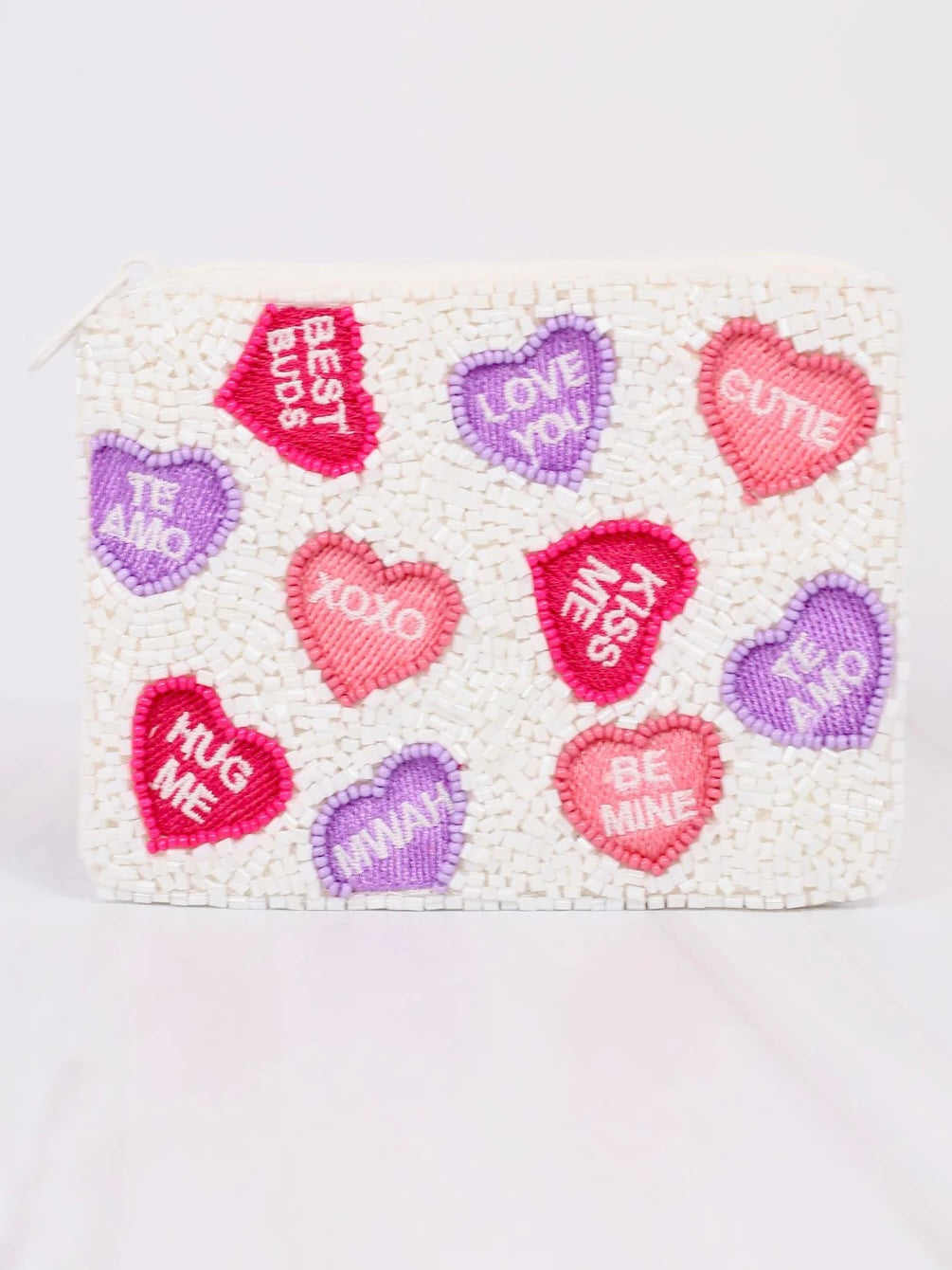 Candy Hearts Beaded Pouch - Pink Multi