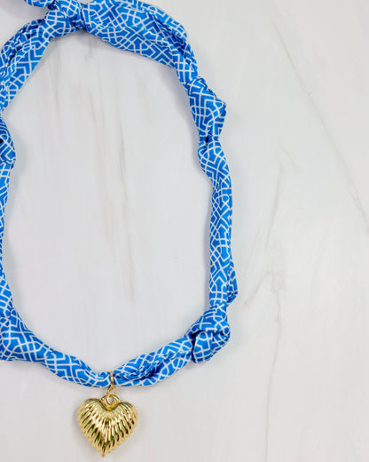 Scarf Charm Necklace - Blue/White Geo