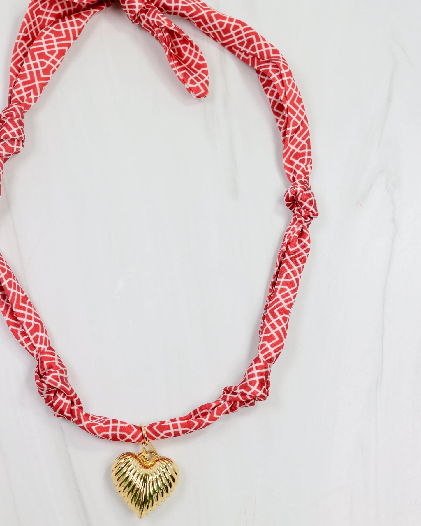 Scarf Charm Necklace - Red/White Geo
