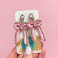 Beaded Bow Drops - Baby Pink