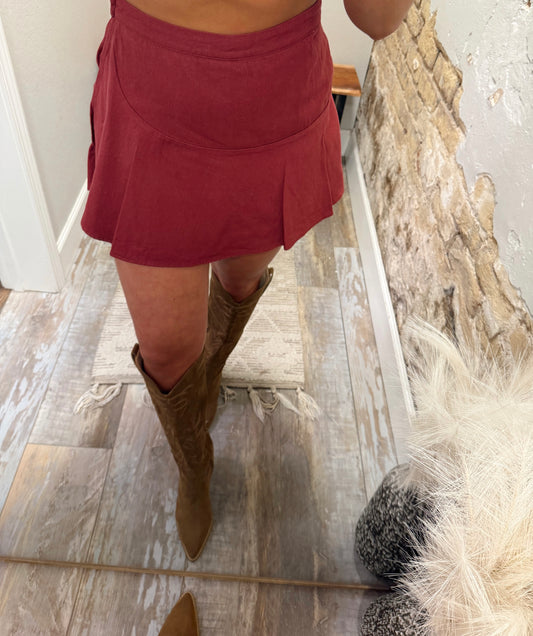 Daisy Duke Denim Skort - Maroon