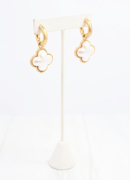 Pearl Clover Hoop Earring