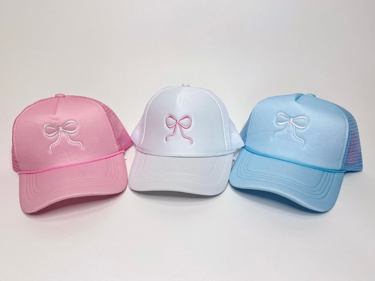 Embroidered Bow Trucker Hat - Lt Pink