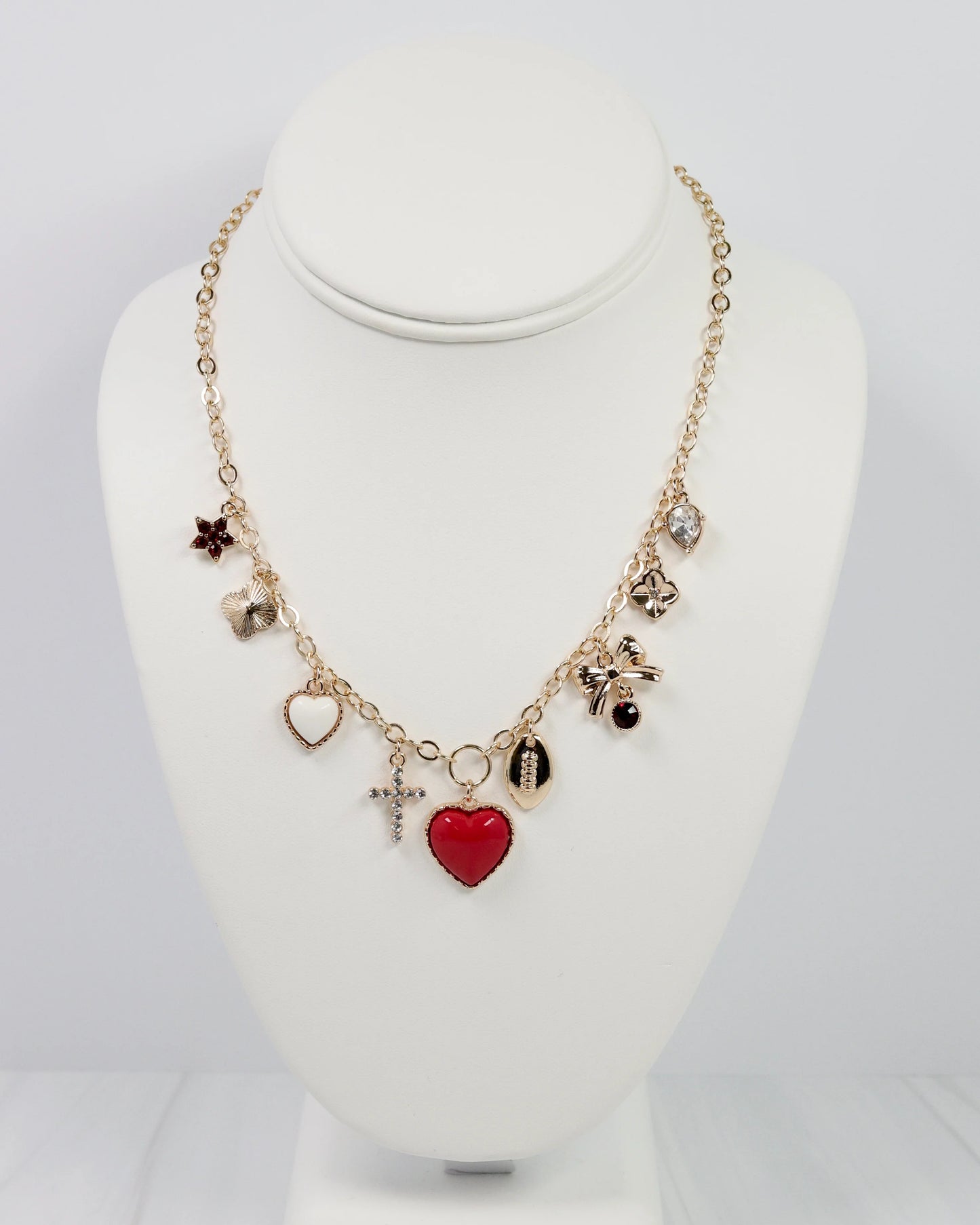 Football Charm Necklace - Maroon/White
