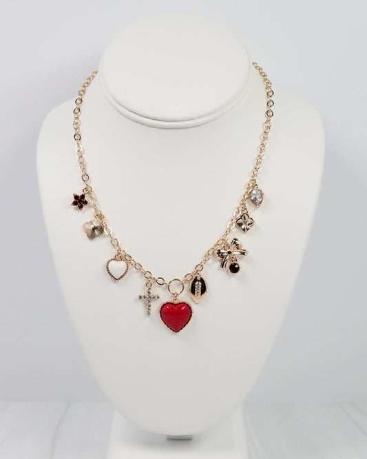 Football Charm Necklace - Maroon/White