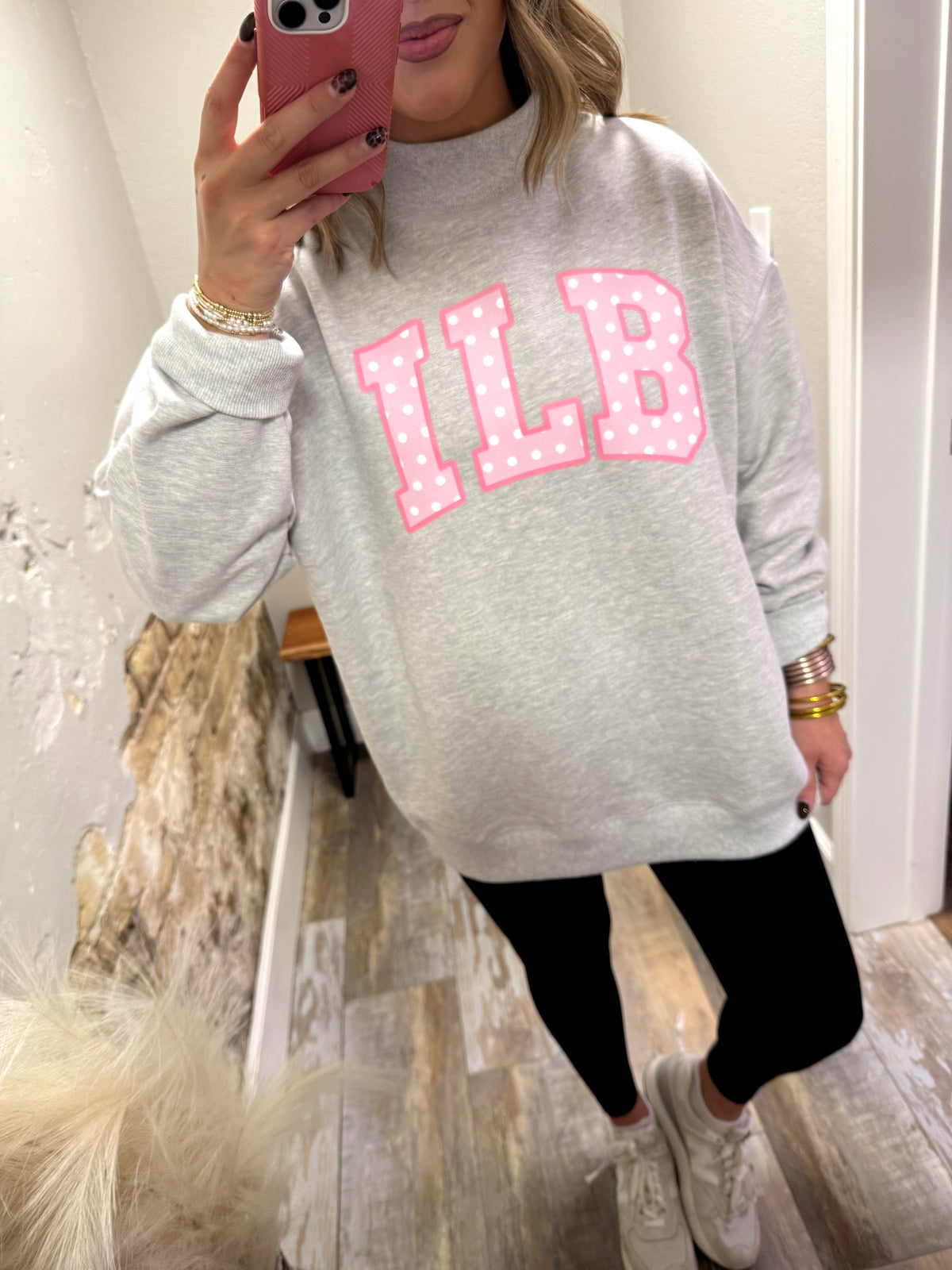 ILB Oversized Mockneck - Pink Polka Dot/ Ash