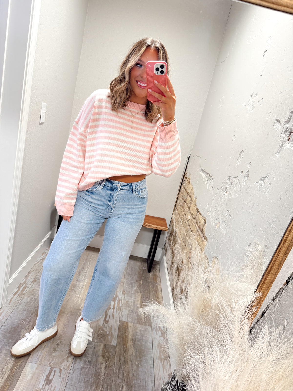 Sweet Seasons Sweater - Pink/White