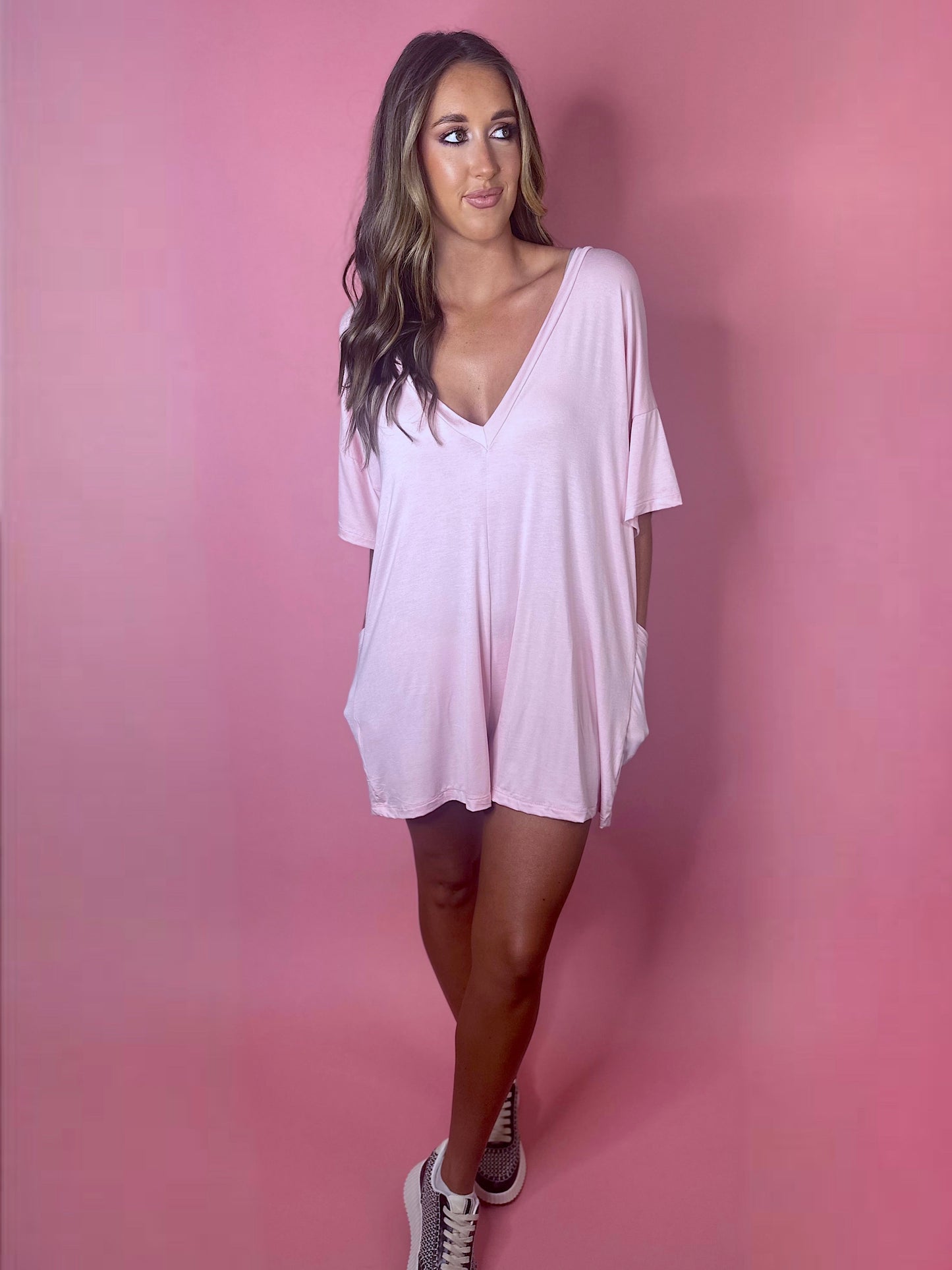 Hotshot Oversized Romper - Baby Pink