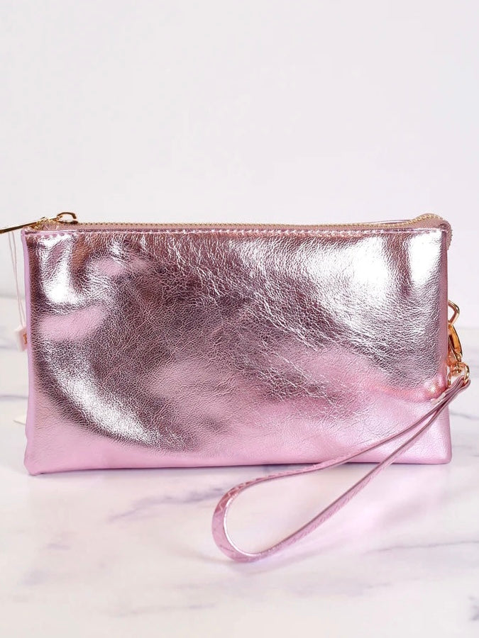 Claire Wristlet/Crossbody - Metallic Rose