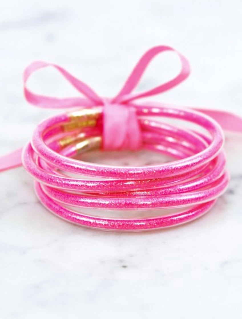 Glitter Jelly Tube Bangle Bracelets - Hot Pink