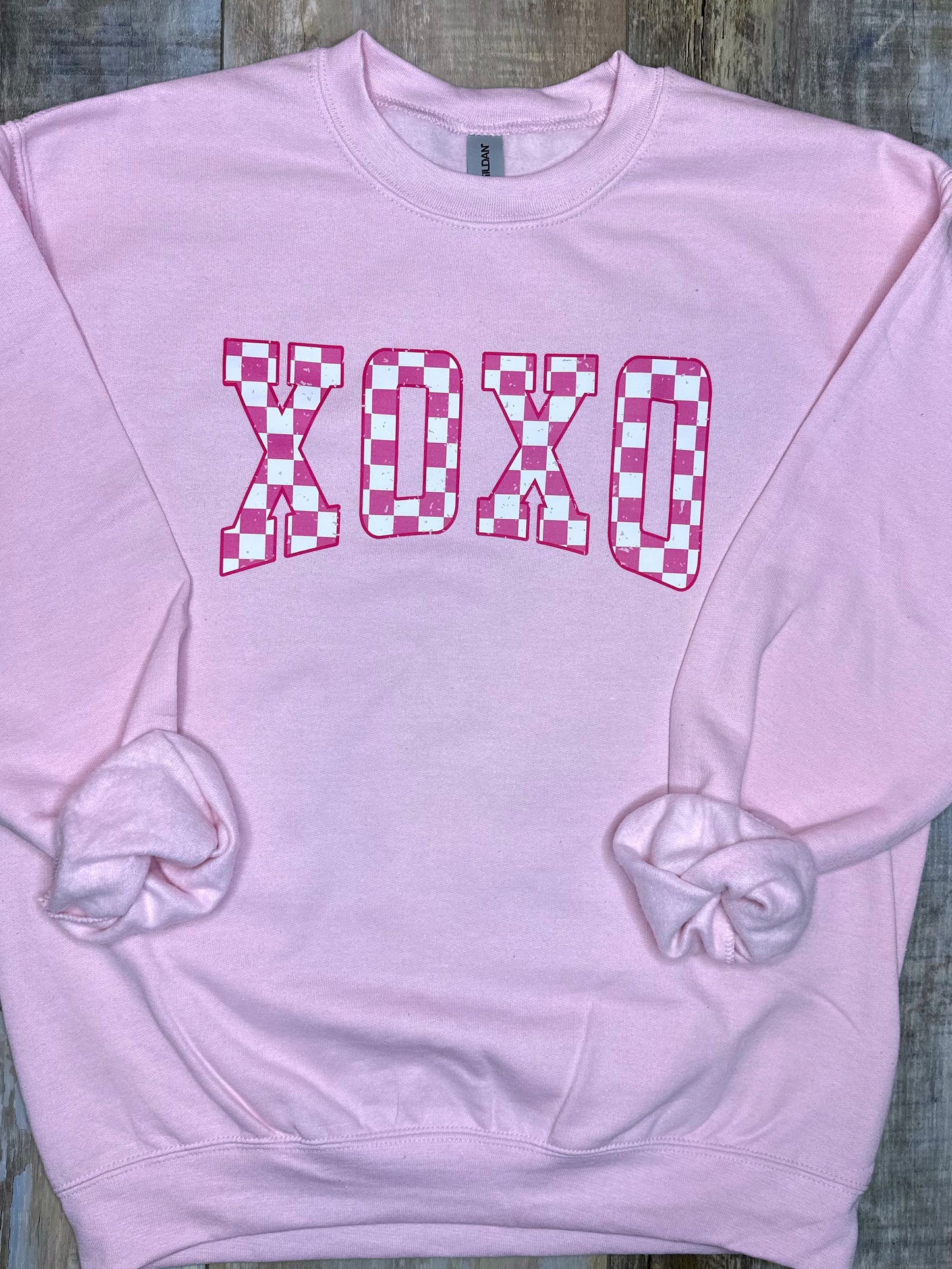 Distressed Checkered Xoxo Sweatshirt