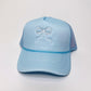 Embroidered Bow Trucker Hat - Lt Blue