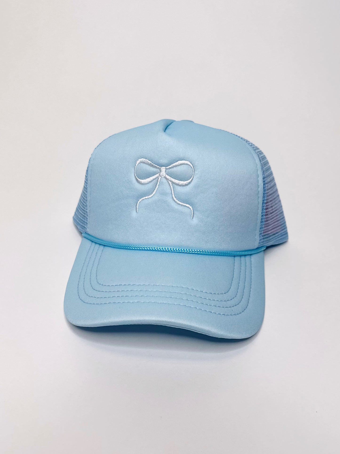 Embroidered Bow Trucker Hat - Lt Blue