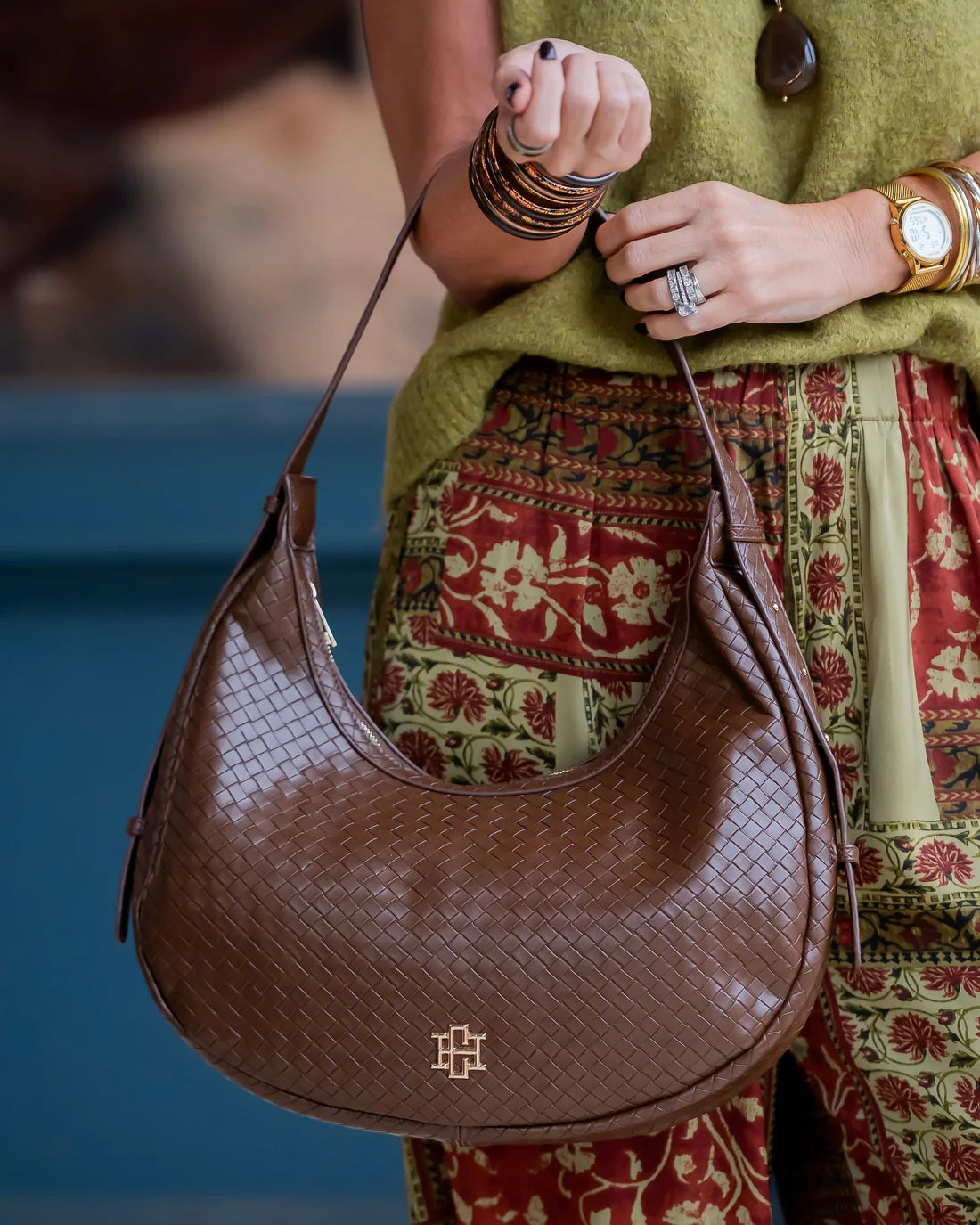 Winslow Curved Bag - Woven Chocolate