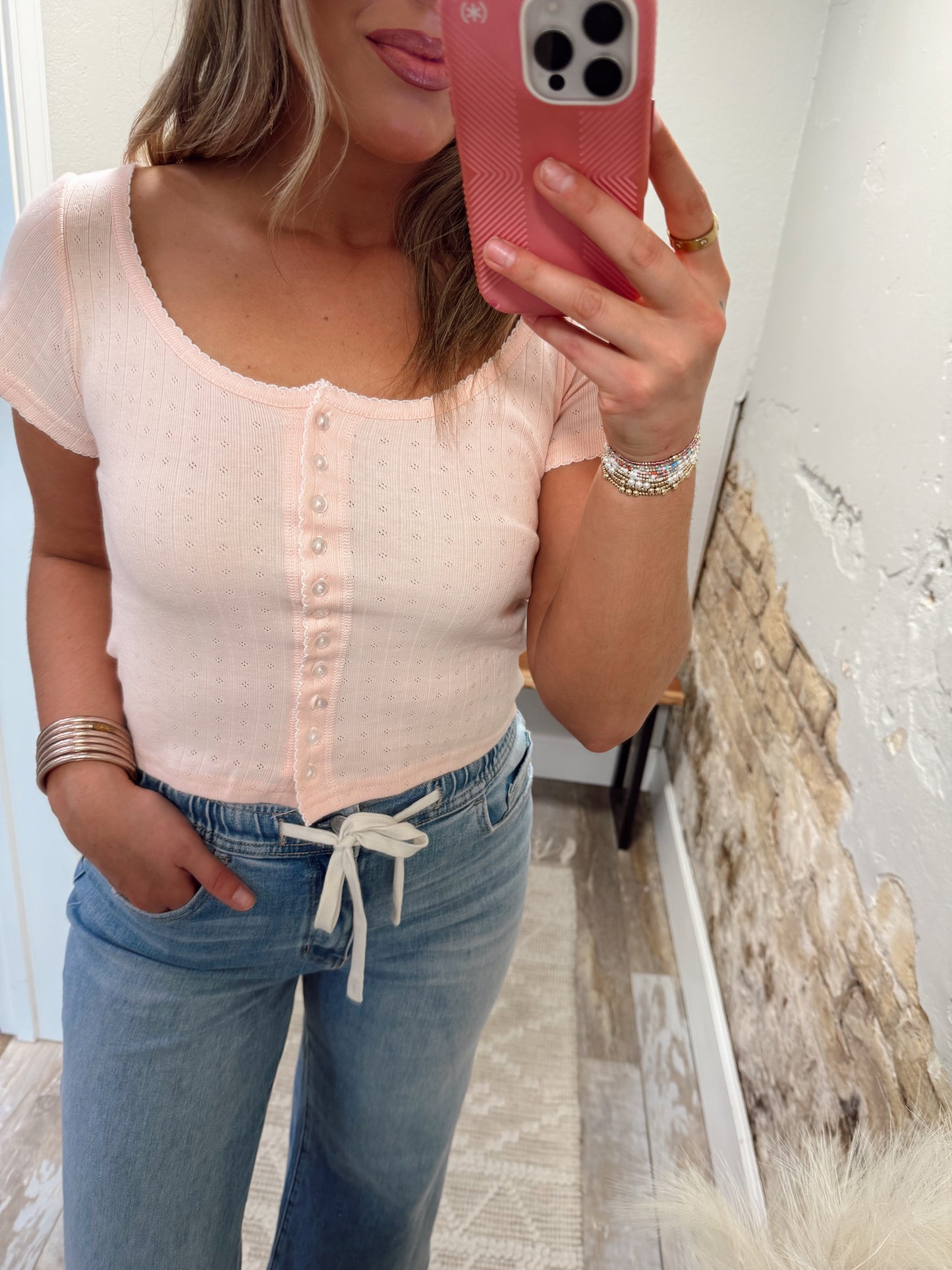 Scallop Sweetheart Tee - Lt Pink