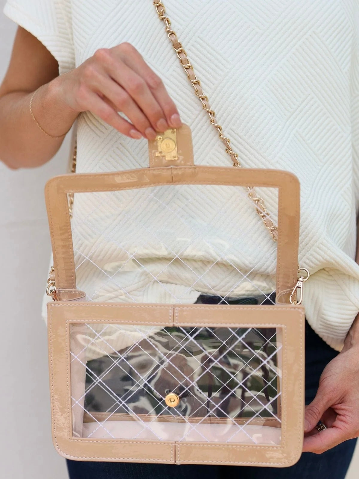 Quinn Quilted Clear Bag - Nude Patent