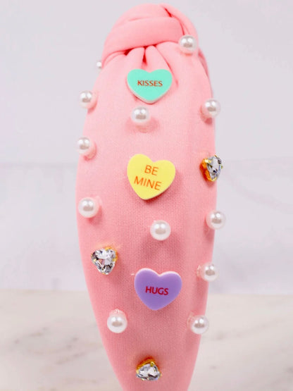 Conversation Hearts Headband - Pink