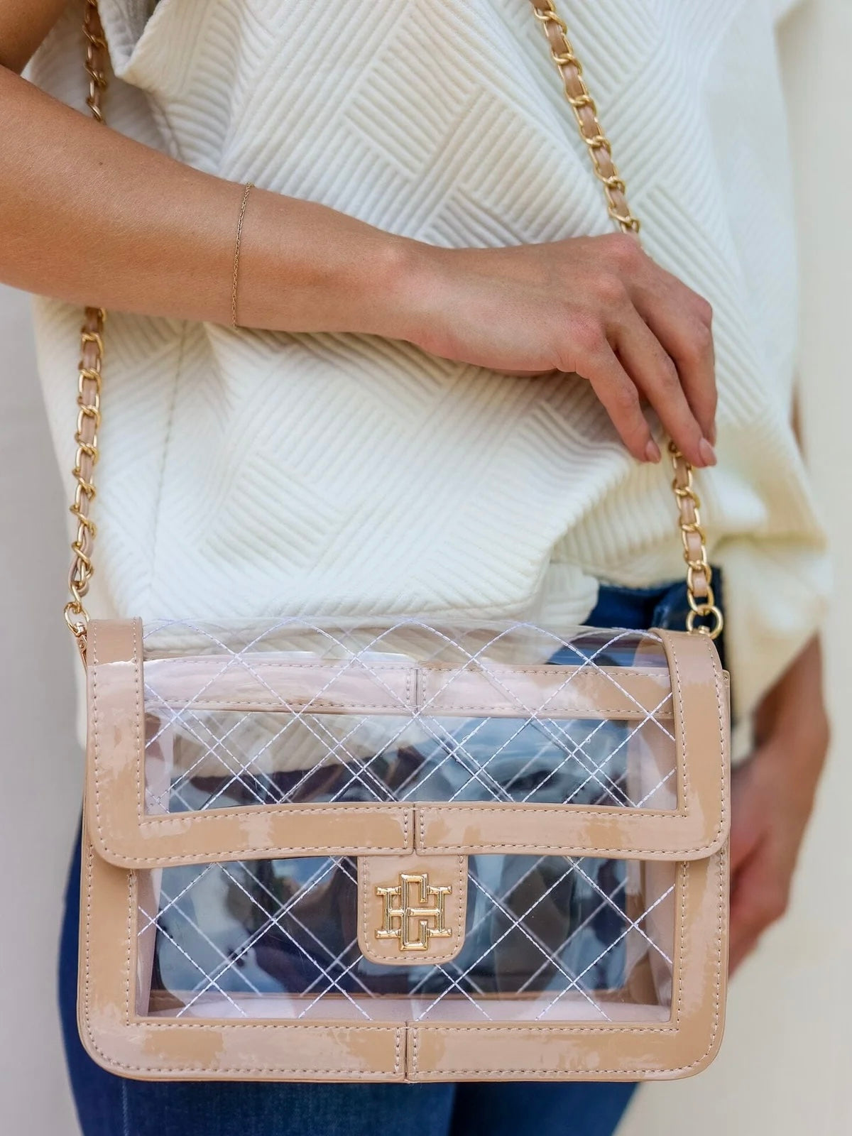 Quinn Quilted Clear Bag - Nude Patent