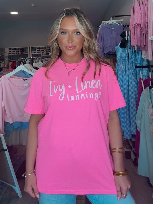 Tanning Logo Shirt - Neon Pink