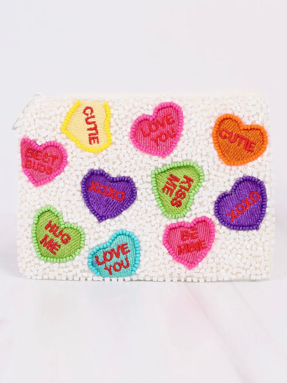 Candy Hearts Beaded Pouch - Multi