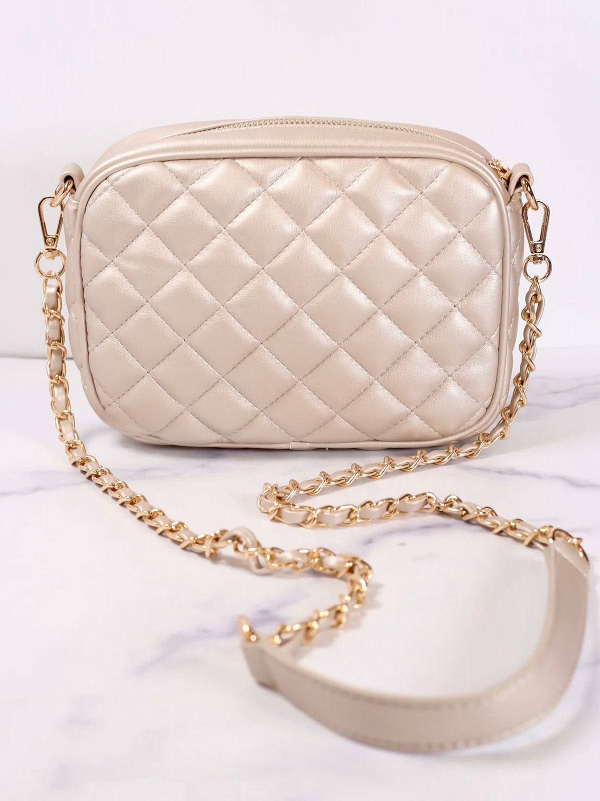 Olivia Quilted Crossbody - Light Pewter