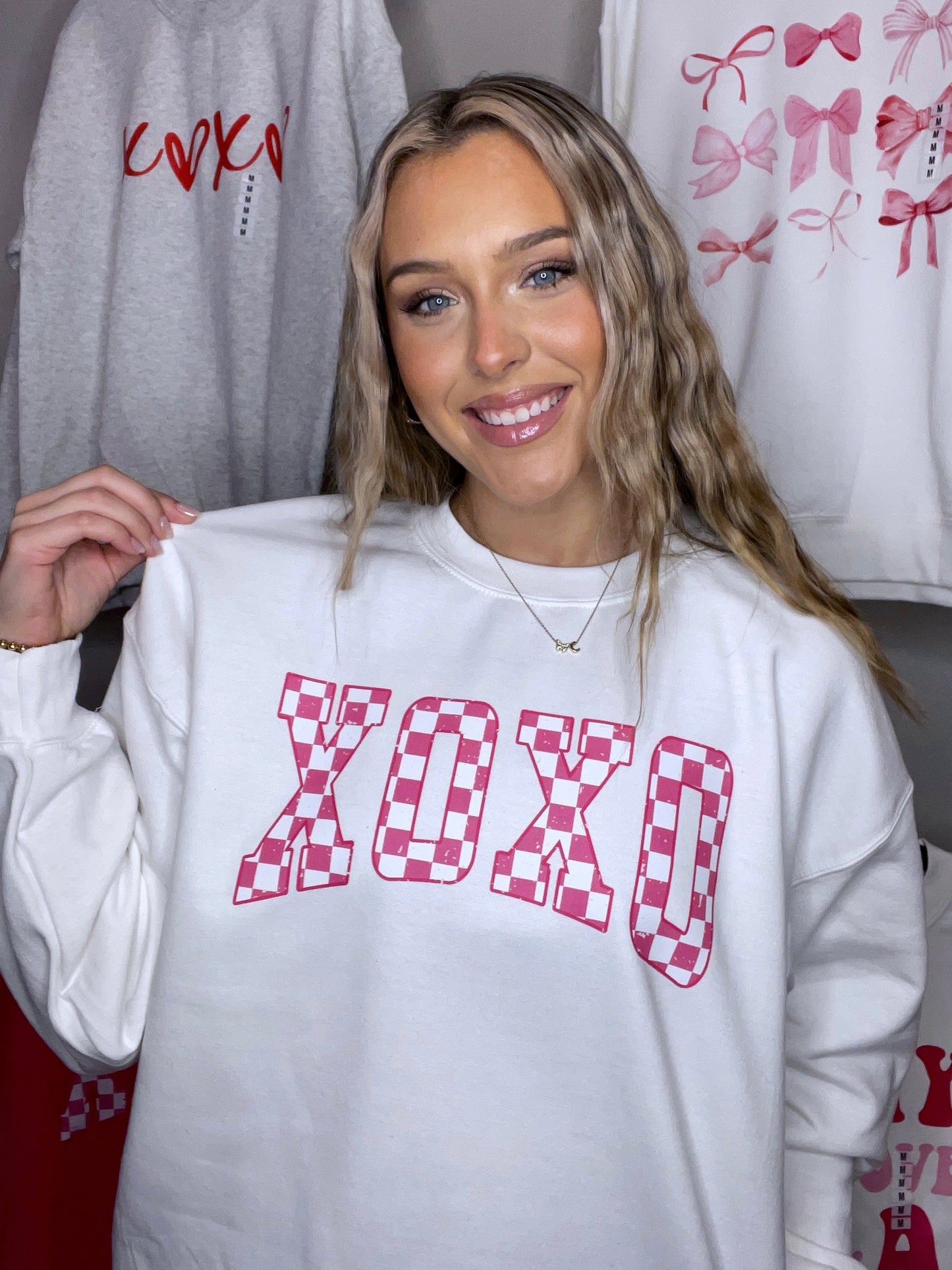 Distressed Checkered Xoxo Sweatshirt