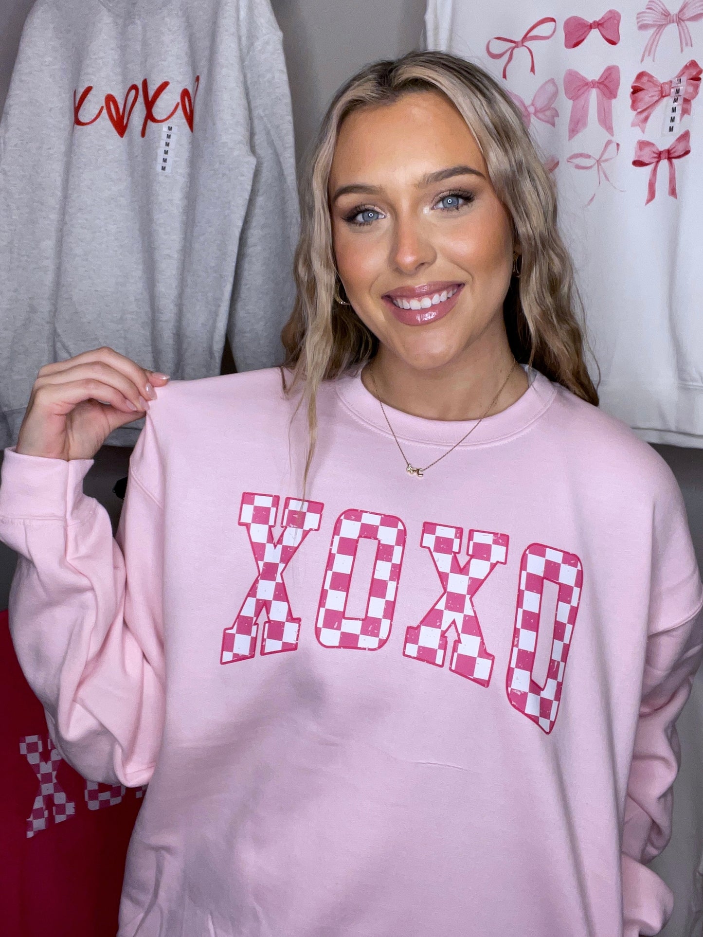 Distressed Checkered Xoxo Sweatshirt