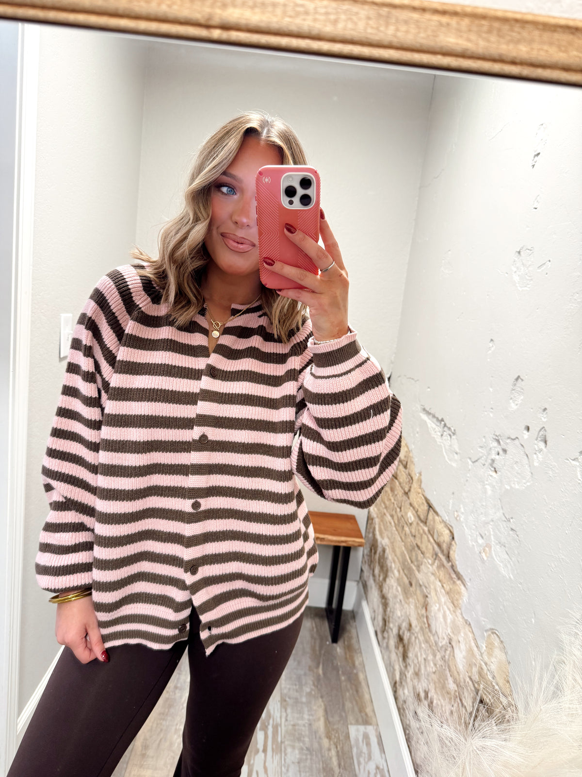 Cozy Chapter Sweater - Pink/Brown